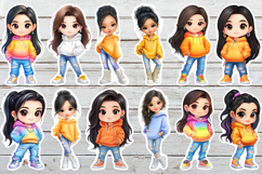 Vibrant Chibi Girl Sticker Bundle. Cute Planner Stickers PNG Product Image 6