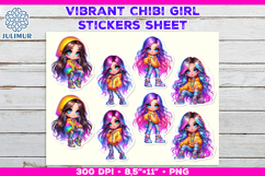 Vibrant Chibi Girl Stickers. Cute Planner Stickers PNG Product Image 1