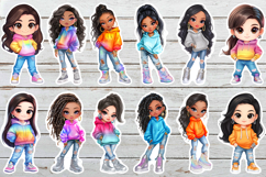Vibrant Chibi Girl Sticker Bundle. Cute Planner Stickers PNG Product Image 4