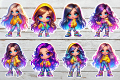 Vibrant Chibi Girl Sticker Bundle. Cute Planner Stickers PNG Product Image 2