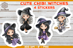 Halloween stickers PNG. Printable Stickers with Chibi Witch Product Image 1