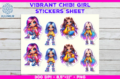Vibrant Chibi Girl Stickers. Cute Planner Stickers PNG Product Image 1