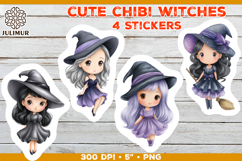 Halloween stickers PNG. Printable Stickers with Chibi Witch Product Image 1