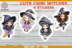 Halloween stickers PNG. Printable Stickers with Chibi Witch Product Image 1