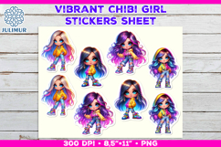Vibrant Chibi Girl Stickers. Cute Planner Stickers PNG Product Image 1