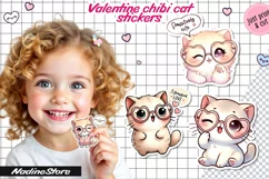 Chibi Valentine cat printable stickers. Product Image 1