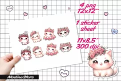 Chibi Valentine cat printable stickers. Product Image 2