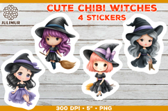Halloween stickers PNG. Printable Stickers with Chibi Witch Product Image 1