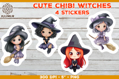 Halloween stickers PNG. Printable Stickers with Chibi Witch Product Image 1