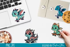 Cute dragon on skateboard stickers. PNG, JPG. Product Image 3