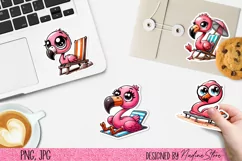 Funny flamingo summer printable stickers. PNG. Product Image 3
