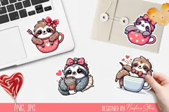 Valentine's day Sloth loves coffee stickers. PNG, JPG. Product Image 2