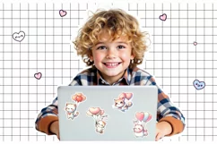 Chibi Valentine cat printable stickers. Product Image 3