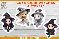 Halloween stickers PNG. Printable Stickers with Chibi Witch Product Image 1