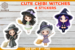 Halloween stickers PNG. Printable Stickers with Chibi Witch Product Image 1