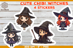 Halloween stickers PNG. Printable Stickers with Chibi Witch Product Image 1