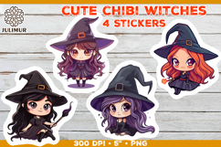 Halloween stickers PNG. Printable Stickers with Chibi Witch Product Image 1
