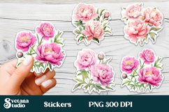 Peonies flower stickers design | Printable peony stickers Product Image 1
