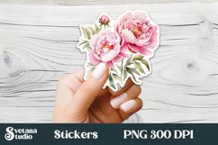 Peonies flower stickers design | Printable peony stickers Product Image 1