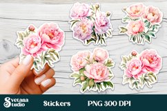 Peonies flower stickers design | Printable peony stickers Product Image 1