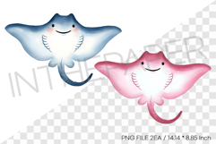 Blue Pink Stingray PNG Clipart Summer Ocean Watercolor Product Image 1