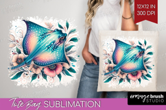 Stingray Floral Tote Bag Tropical Tote Bag PNG Sublimation Product Image 1