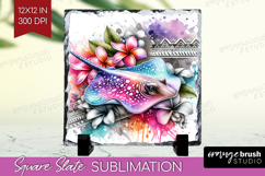 Stingray Floral Slate PNG Tropical Square Slate Sublimation Product Image 1