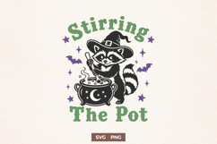 Stirring The Pot SVG PNG, Funny Halloween Raccoon Design Product Image 1