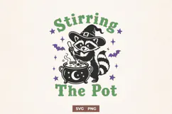 Stirring The Pot SVG PNG, Funny Halloween Raccoon Design Product Image 1