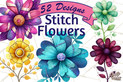 Mended Glitter Flower Clipart, Stitched Flower PNG Product Image 1