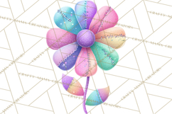 Mended Glitter Flower Clipart, Stitched Flower PNG Product Image 5