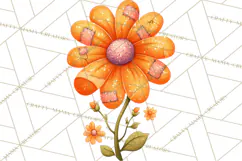 Mended Glitter Flower Clipart, Stitched Flower PNG Product Image 4