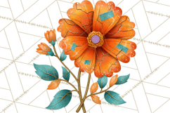 Mended Glitter Flower Clipart, Stitched Flower PNG Product Image 5