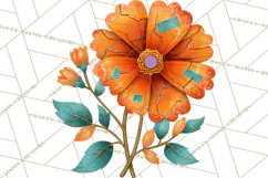 Mended Glitter Flower Clipart, Stitched Flower PNG Product Image 5