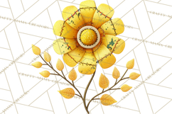 Mended Glitter Flower Clipart, Stitched Flower PNG Product Image 4