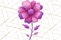 Mended Glitter Flower Clipart, Stitched Flower PNG Product Image 5