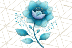 Mended Glitter Flower Clipart, Stitched Flower PNG Product Image 2