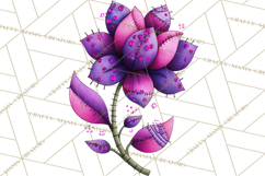 Mended Glitter Flower Clipart, Stitched Flower PNG Product Image 4