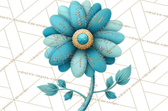 Mended Glitter Flower Clipart, Stitched Flower PNG Product Image 5