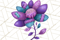 Mended Glitter Flower Clipart, Stitched Flower PNG Product Image 2