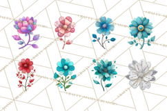 Mended Glitter Flower Clipart, Stitched Flower PNG Product Image 3