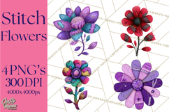 Mended Glitter Flower Clipart, Stitched Flower PNG Product Image 1