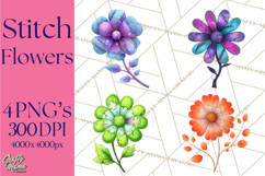 Mended Glitter Flower Clipart, Stitched Flower PNG Product Image 1