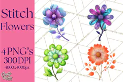 Mended Glitter Flower Clipart, Stitched Flower PNG Product Image 1
