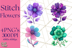 Mended Glitter Flower Clipart, Stitched Flower PNG Product Image 1
