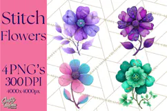 Mended Glitter Flower Clipart, Stitched Flower PNG Product Image 1