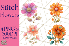 Mended Glitter Flower Clipart, Stitched Flower PNG Product Image 1