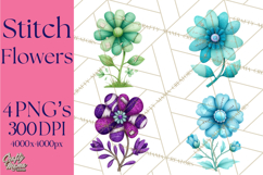 Mended Glitter Flower Clipart, Stitched Flower PNG Product Image 1