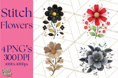 Mended Glitter Flower Clipart, Stitched Flower PNG Product Image 1