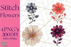 Mended Glitter Flower Clipart, Stitched Flower PNG Product Image 1